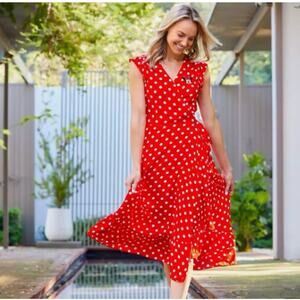 Minnie Mouse Disney Red & White Polka Dot Dress Sz Small Reg $90